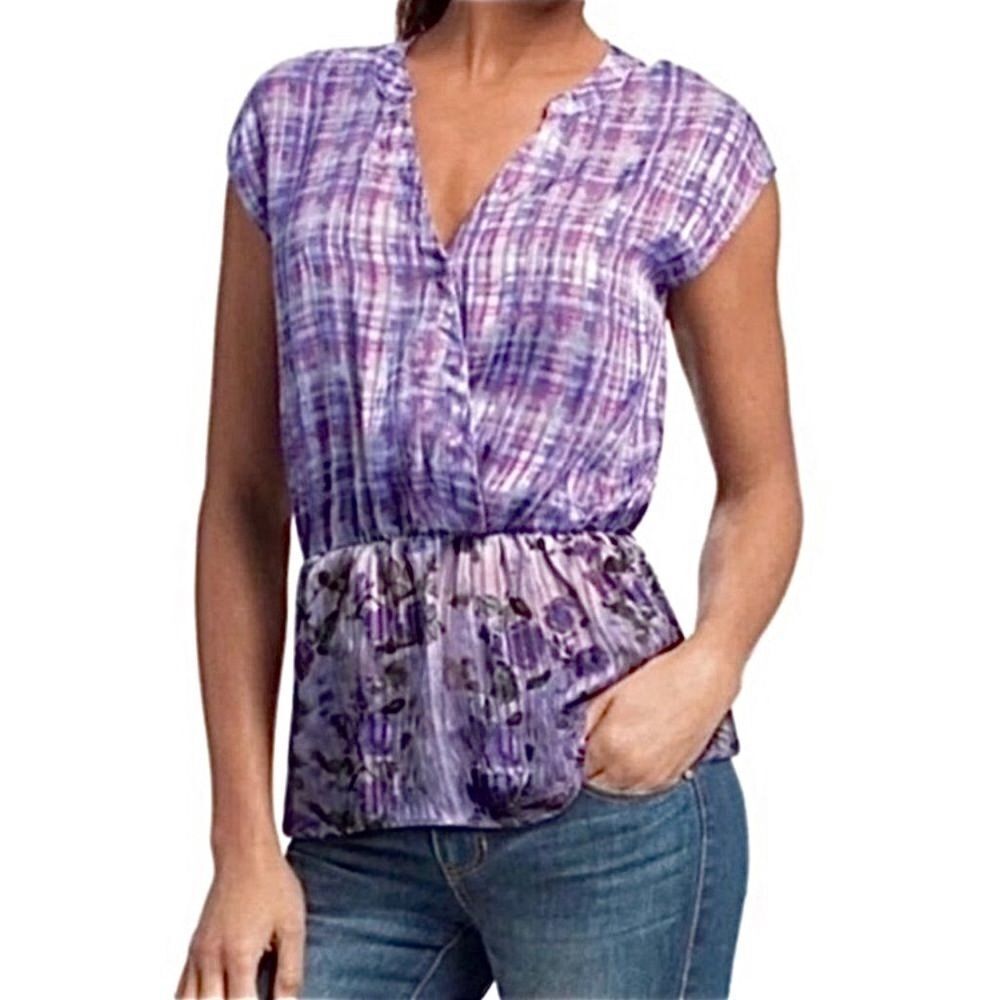 CAbi Eva Astor Purple Floral Peplum Blouse S - Picture 2 of 12